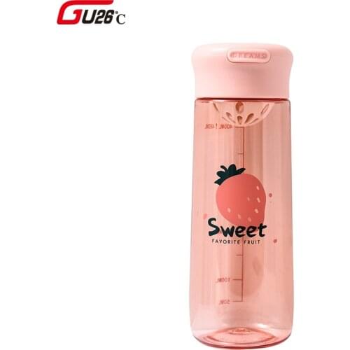 BPA Free Water Bottle Plastic Sport Scrub Leak Proof Drinking Cute Strawberry Portable Fashion Drinkware Tour Bottles For Lovers
