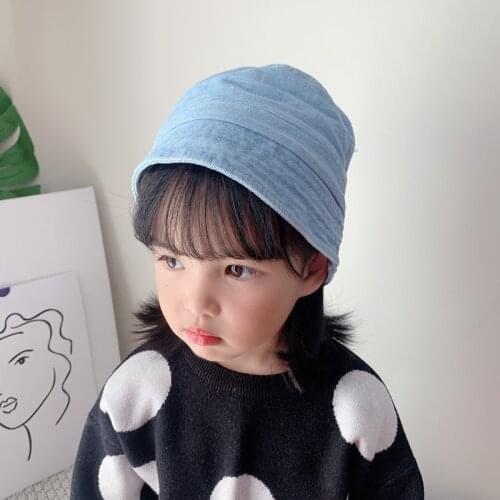 Washed Denim Bucket Hat Kids Wide Brim Cotton Fisherman Hat Girls Boys Summer Panama Sun Hat Outdoor Beach Fishing Cap