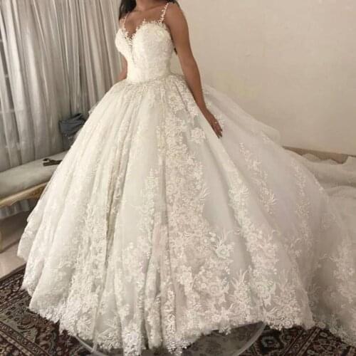 Luxury Ball Gown Wedding Dresses Sexy Spaghetti Straps Backless Lace Applique Wedding Gowns 2020 Bridal Dresse Vestido De Novia