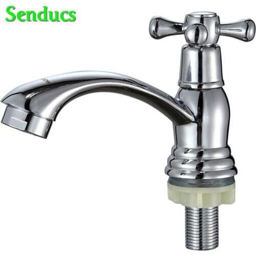 Senducs Deck Mounted Cold Bathroom Tap with Quality Chrome Plated Single Cold Basin Sink Faucet Alloy Cold Bathroom Mixer Tap