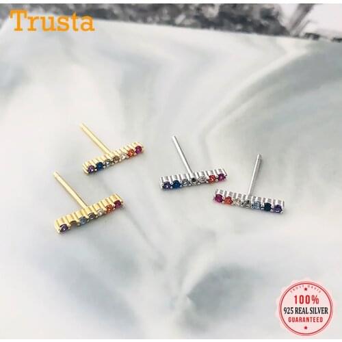 Trustdavis Real 925 Sterling Silver Fashion Sweet Stick Colour CZ Stud Earrings For Women Wedding Party Fine S925 Jewelry DA1734