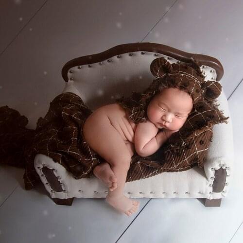 Newborn Teddy Bear Hat Set Photography Props 3 Pcs Posing Pillow Wrap and Hat Set Photo Shoot Newborn Swaddle Sack Props