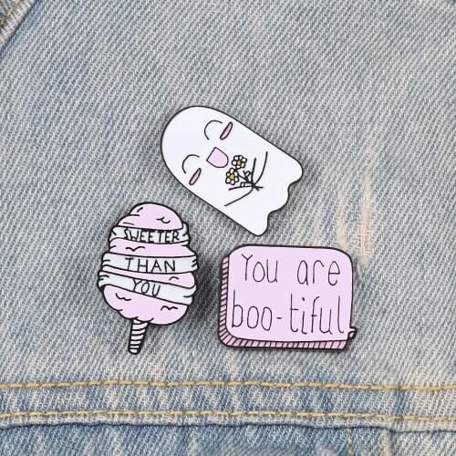 Cute Women brooch Flower You are boo-yiful Cotton Candy Enamel pins Brooches Badges Denim jackets sweater Lapel Pins best friend