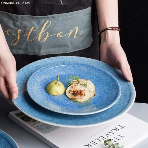 Blue Creative Plate Ceramic Tableware Western Dinner Plate Household Salad Plate 11 Inch Steak Plate Tableware Supplies