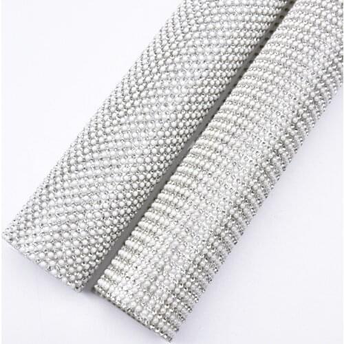 Rhinestone Pearl Beaded Trim Sheet Iron On Diamond Mesh Bridal Strass Crystal Applique Sticker For Garment Shoes Decoration