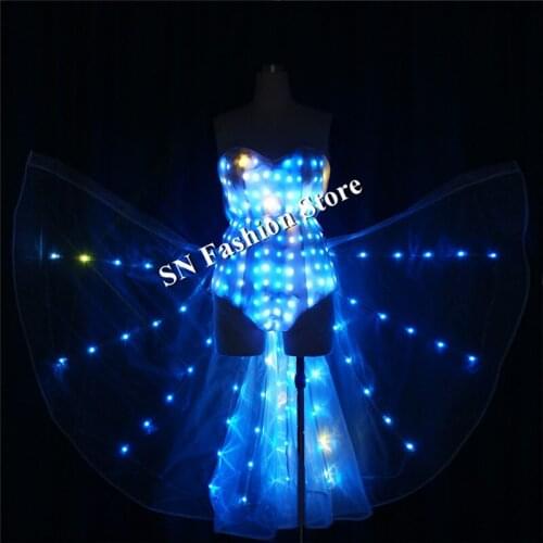 TC-201 Ballroom dance led costume Programmable cloak full color wings bikini colorful light catwalk dress performance show cloth