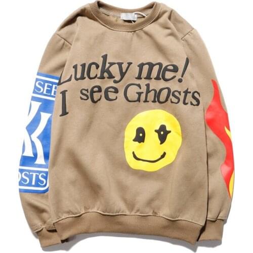 Kanye West Graffiti Letter Print Heavyweight Sweatshirt Lucky Me I See Ghosts Women Hoodie Hip Hop O-neck Pullovers