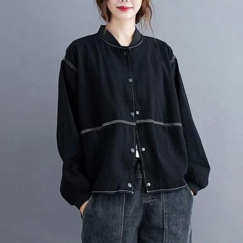 Oversized Women Autumn Casual Jackets New 2021 Fashion Stand Collar Solid Color Loose Comfortable Female Outerwear Coats