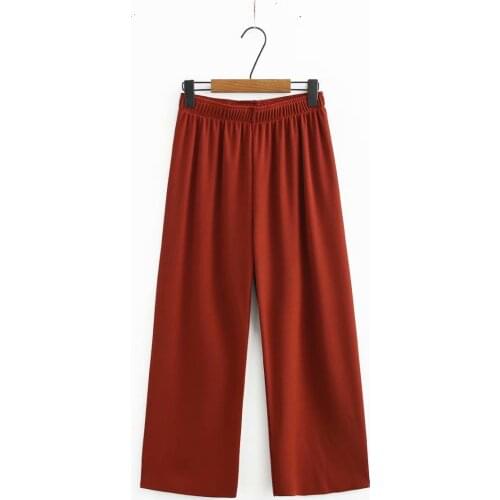 Plus size Solid color loose women knitted pants 2021 new summer casual ladies wide leg pants female ankle-length trousers