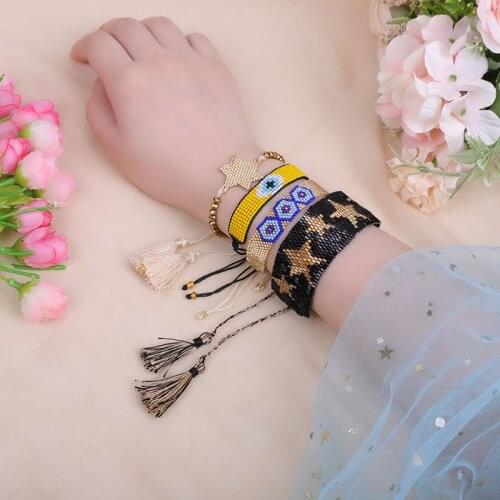 2020 Lucky Bracelet Star Miyuki Beads Bracelet For Women Fashion Handmade Weave Tassel Bracelets Black Gold Color Female Jewelry