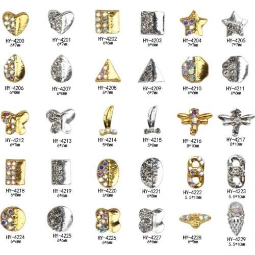 10pcs/lot, Fashion Shapes 3d Nail Art Gold Silver Metal Rivets Nail Jewllery AB Sides Crystal Rhinestones Nail Tips Decorations