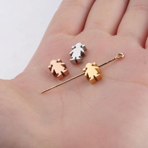 100% Stainless Steel Girl Bead Charm For Jewelry Making 1.8mm Hole Family Bead Mirror Polished Wholesale 20pcs