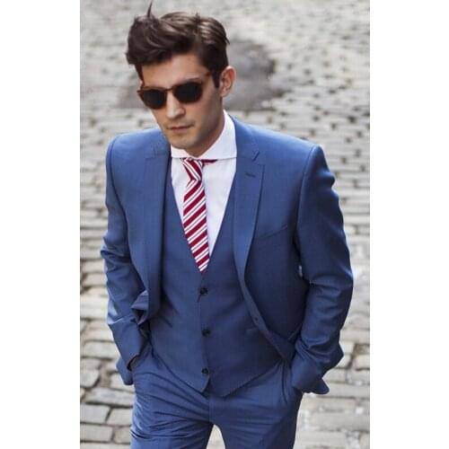 2018 two buttons Custom Suit blue Groom Tuxedos wedding suit/groom wear wedding tuxedos/Slim Mens Prom Suits/(Jacket+Pants+Vest)