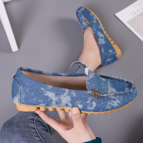 2021 Women Casual Flat Shoes Spring Autumn Flat Loafer Women Shoes Slips Soft Round Toe Denim Flats Jeans Shoes Plus Size