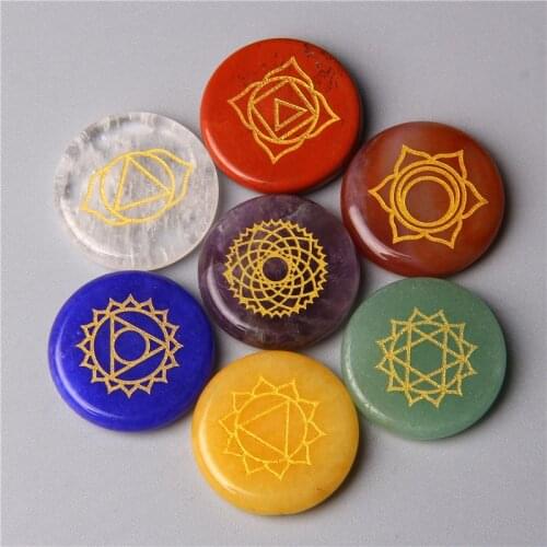 7 Chakra Natural Stone Divination Symbols Stone Set Palm Crystal Gemstones Fengshui Decor Fortune-telling Reiki Healing Ornament