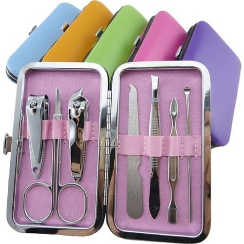7Pcs/Set Portable Stainless Steel Nail Clipper Kits Nail Tools Nail Care Scissor Tweezer Knife Ear Pick Manicure Sets Tool