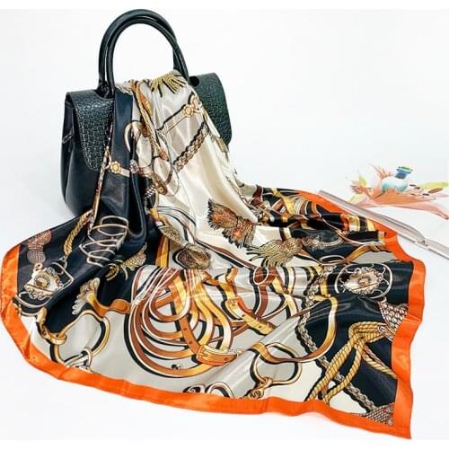 Satin Silk Scarf Female Printing Custom Logo Satin Big Shawl 90CM Scarf