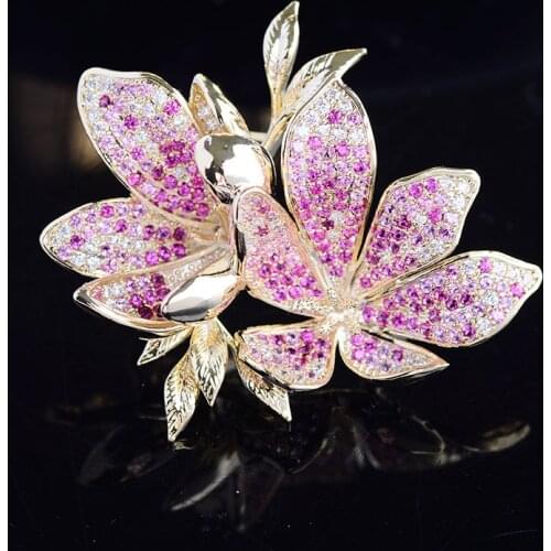 Blingbling Pink Purple Zircon Brooches Pins Jewelry 2020 New Korean Exquisite Flower Brooch Pin for Overcoat Sweater Broche