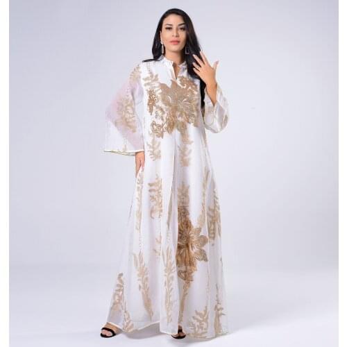 Caftan Marocain Abaya Dubai Muslim Hijab Dress Gold Sequin Embroidery Kaftan Clothes African Dresses Women Robe Arabe Musulman