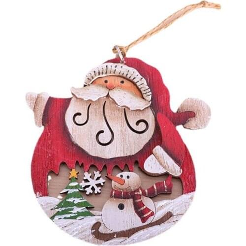 Wood Hollow Out Christmas Decoration Drop Ornament Santa Claus Snowman Elk Pattern Xmas Hanging Pendant For Christmas Tree Decor