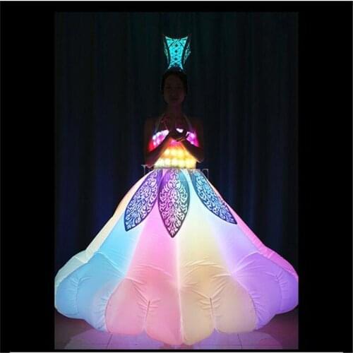 DMX512 Programmable Inflatable singer party led dress women full color RGB skirt wedding wears outfit bar luminous clothes rave
