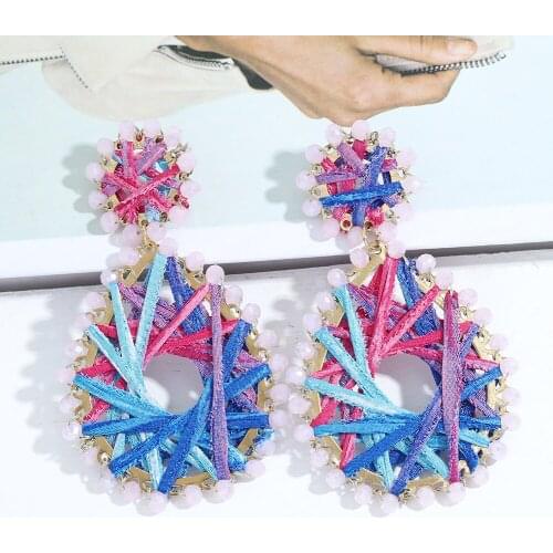 Dvacaman Bohemian Vintage Handmade Hanging Colorful Cotton Dangle Beaded Water Drop Earrings Jewelry Accessories for Women Gifts