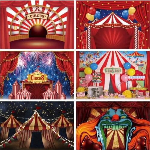 Yeele Birthday Party Circus Theme Clown Play Show Red Curtain Baby Child Background Photography Backdrops For Photo Studio