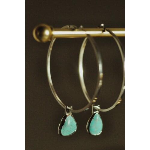 GULCE DERELI, TURQUOISE NATURAL STONE EARRINGS, HOOP EARRINGS, CHARM EARRINGS, GIFT BOX, GOLD/SILVER PLATED