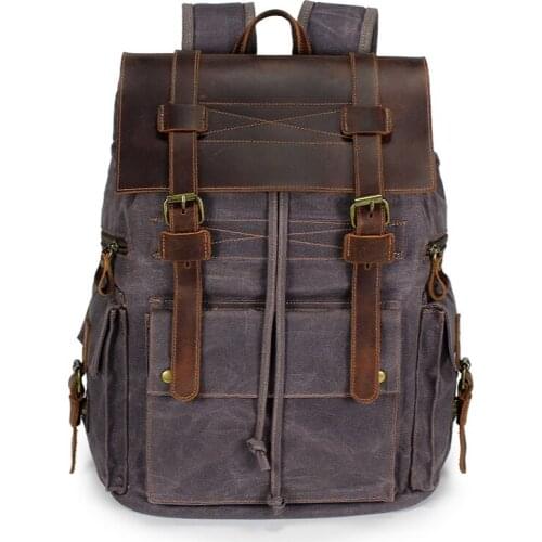 Outdoor Classic Waterproof Canvas Rucksacks Backpack Leather Men Women Backpack Travel Bag Large Waxed Teenagers Laptop Backpack