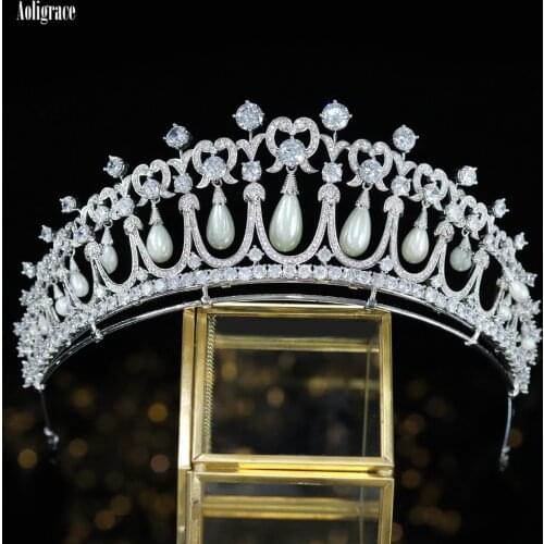 Queen Maria Fedorovna Pearl Crowns and Tiaras Cubic Zirconia Pageant CZ Zircon Wedding Birthday QuinceaneraHair Accessories