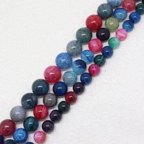 Mini.order is $7! 8-12mm colorful Multicolor Crackle Stripe banded Agates Onyx Round DIY Loose Beads 15"