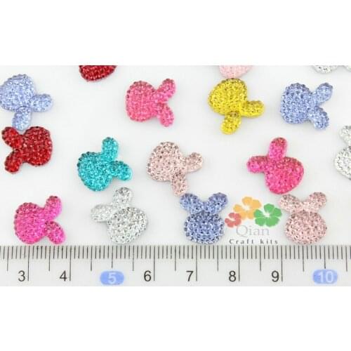 Set of 300pcs lovely mix colors Crystal Bling studded gem rhinestone rabbit bunny cabochons,for hair pin accessories 0.5inch