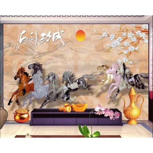 Custom wallpaper 3d mural jade carving horse to success jade carving eight horse figure TV background wall papers home decor 3d