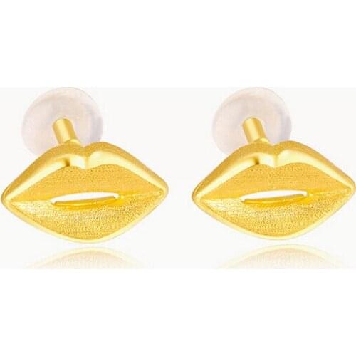Authentic 24k Yellow Gold Earrings Sexy Lips Stud Earrings 1.31g