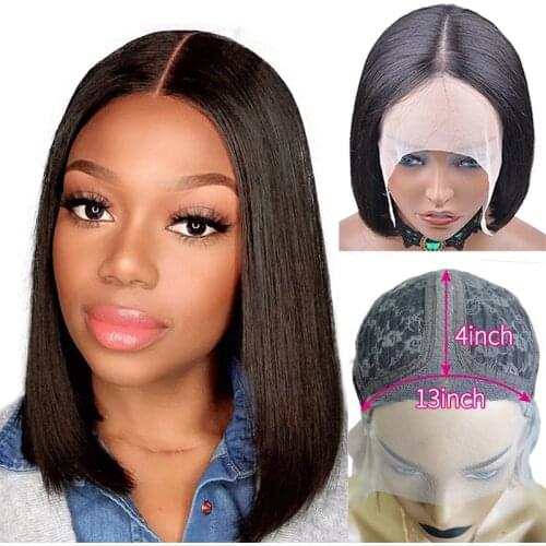 T Part Lace Wig Short Bob Lace Front Wigs Brazilian Straight Lace Closure Human Hair Bob Wig With Baby Hair Remy 150