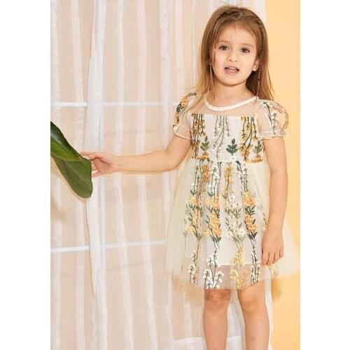 Floral Tulle Dress for Girls Summer Fashion Clothes Toddler Infant Beige White Dresses Children Baby Girl Fancy Party Vestidos