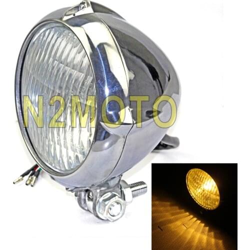 E Mark E4 Chrome Cool Vintage Bates Style Head Light 4 1/2" for Bobber Chopper Softail Springer Motorcycle Headlight