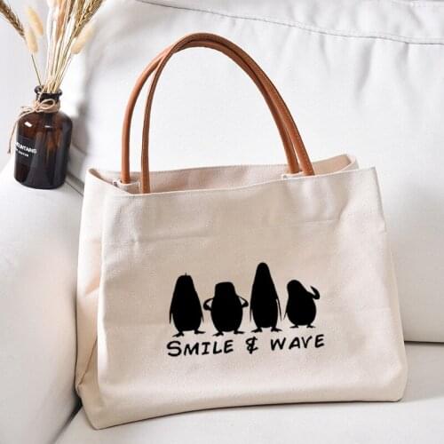 Simle and Wave Funny Letters Printed Canvas Tote Bag Handbag Work Bag Book Bag Gift Women Lady Beach Bag Dropshipping
