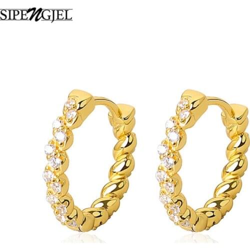 SIPENGJEL New Fashion Cubic Zircon Geometric Twisted lines Earrings Gold Color Small Hoop Earrings For Women Hip Hop Jewelry