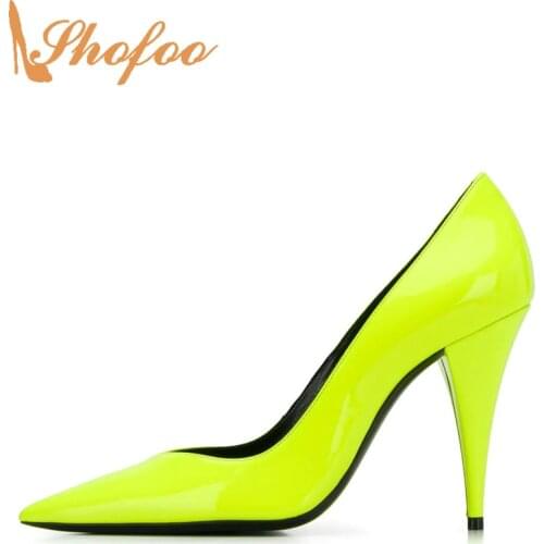 Green Patent Leather Super High Thin Heels Pointed Toe Pumps Woman Large Size 12 16 Ladies Fashion Office Mature Shoes Shofoo