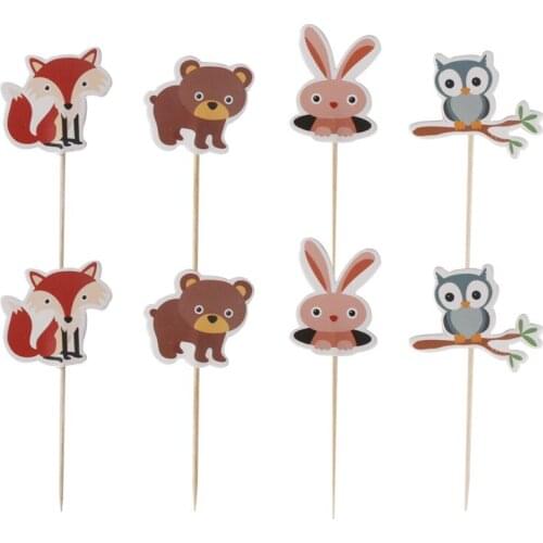 72pcs Woodland Creatures Cake Toppers Jungle Forest Animal Cupcake Toppers for Kids Birthday Party Decorations Dessert supplies