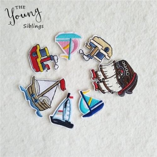 High quality embroidery patches Sail boat iron on patch badges for Clothes Bag Phone thermo-stickers Scrapbooking DIY Accessory
