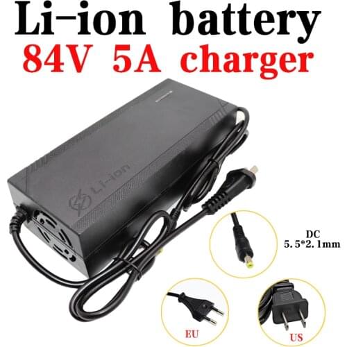 84V 5A Lithium Battery Charger DC 5.5*2.1MM for 20S 72V Li-ion battery AC 110-220V ebike Motorcycle Charger With fan EU US Plug