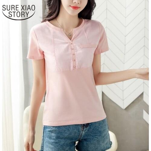 2021 Camiseta Mujer Summer Tops Women Solid Short Sleeve Women Tshirt Office Lady Casual V-neck T-shirt Women Clothes 8588 50