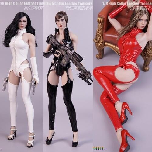 1/6 Scale Women Sexy Leather Pants Girl Clothes Female Sexy High Collar Corset Underwear Trousers Gloves Model for 12'' Body