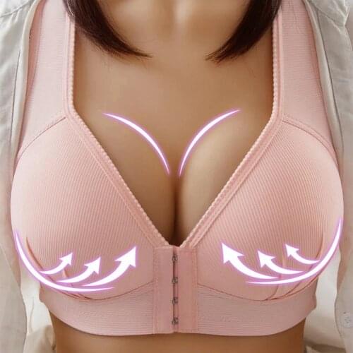 Sexy Plus Size Push Up Bra Front Closure Solid Color Brassiere Wire Free Bralette Seamless Bras For Women Hot Sale