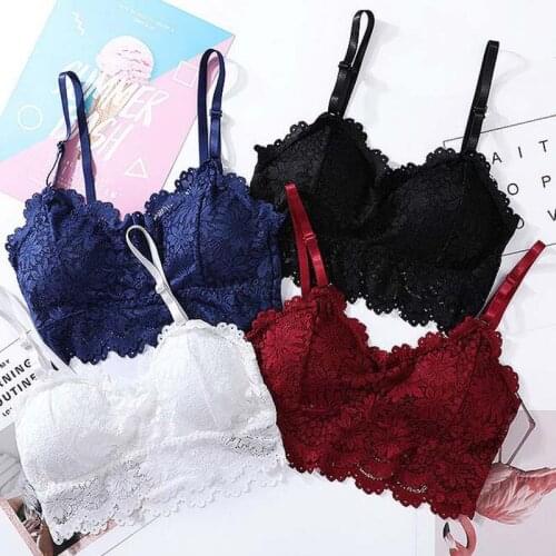 Women Lace Beauty Strap Sexy Camis Chest Pad Summer Crop Tops Sexy Gathered Push Up Women Tank Tops