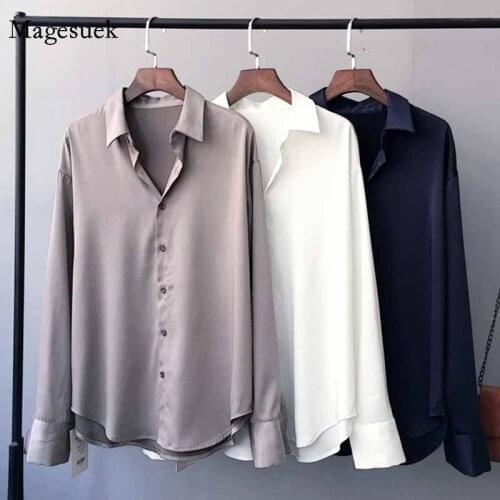 Women Solid Cardigan Tops Turn-down Collar Shirts 2020 New Fashion Korean Style Loose Vintage Long-Sleeved Blouse Blusas 11005