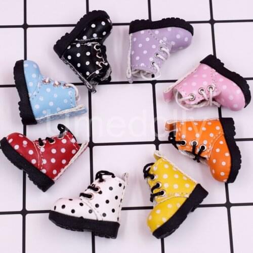 1 Pair Lovely Mini Polka Dot Dolls Martin Boot for Blyth, Pullip, Barbies 1/6 Doll Shoes Accessories
