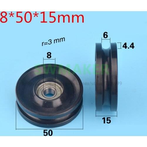 1pcs 8*50*15cm nylon wrapped pulley 608zz bearing rolling POM polyformaldehyde/nylon plastic pulley U groove wheel